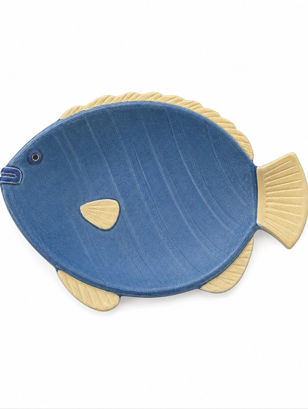 Blue Yellow Fish Shaped Pottery Dish Coastal Nautical Decor